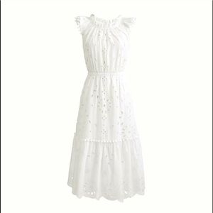 J Crew White Eyelet Midi dress - NWT